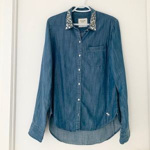 Abercrombie & Fitch Jewel Collar Denim Shirt Blouse